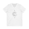 Celestial Moon & Sun V‑Neck Tee — Minimal Mystic Graphic
